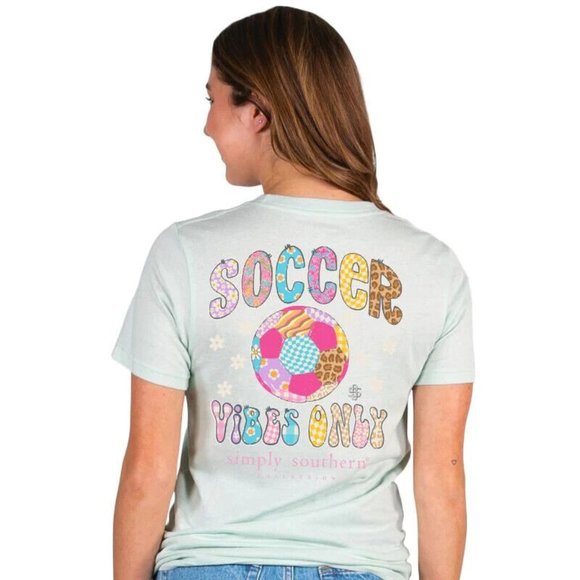 New Simply Southern T-Shirt Women's - Soccer Vibes - Breeze Blue - Picture 1 of 3